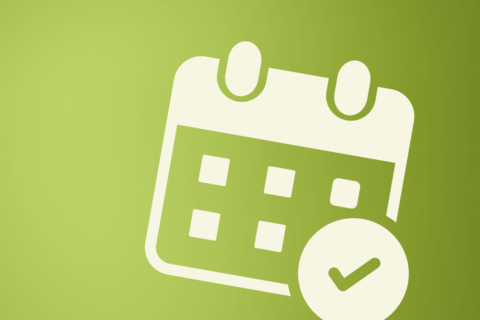 Vereinfachte Illustration eines Terminkalenders mit Häkchen auf grünem Hintergrund